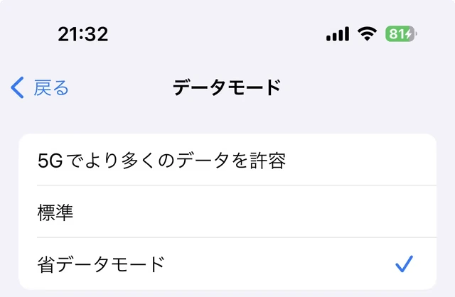 iOS 省データモード画面のスクリーンショット